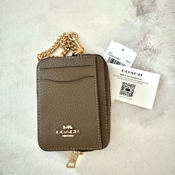 Coach Brown, Dark Stone, Leather Zip Card Case, Wallet, ID Holder - Authentic - Picture 2 of 11